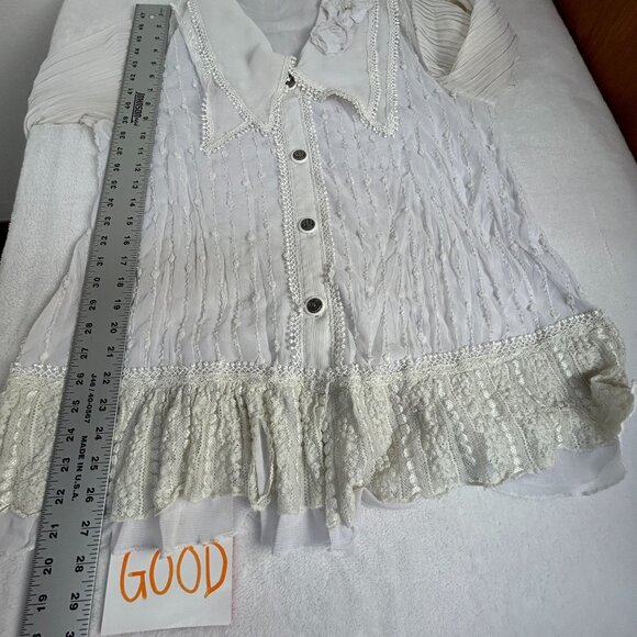Pretty Angel Womens White Lace Boho Button Down Blouse Top Size Medium Collared - Picture 11 of 11